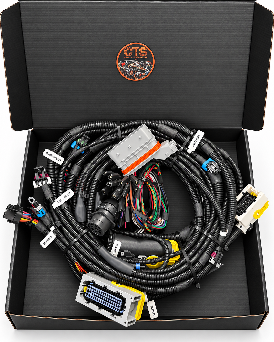 Kit de arnés swap CTS Kenworth T680 con Detroit Series 60 DDEC IV en su caja