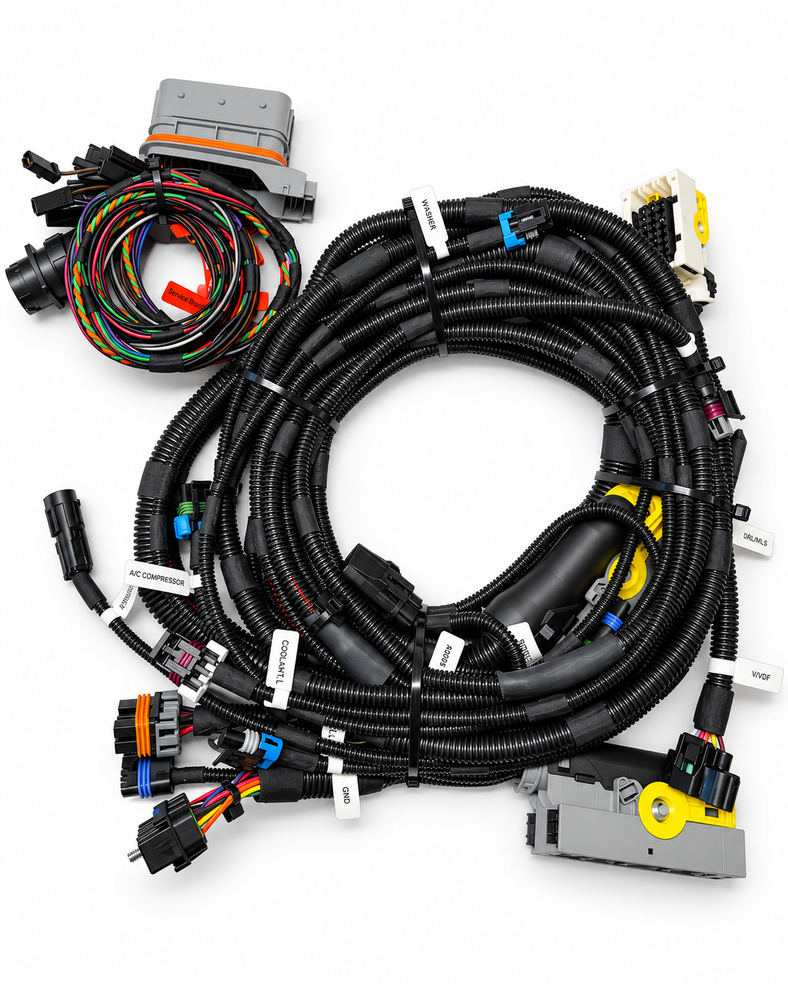 Arnés swap CTS para Detroit Series 60 12.7L DDEC IV en Kenworth T680: arnés externo de motor y arnés interno de cabina